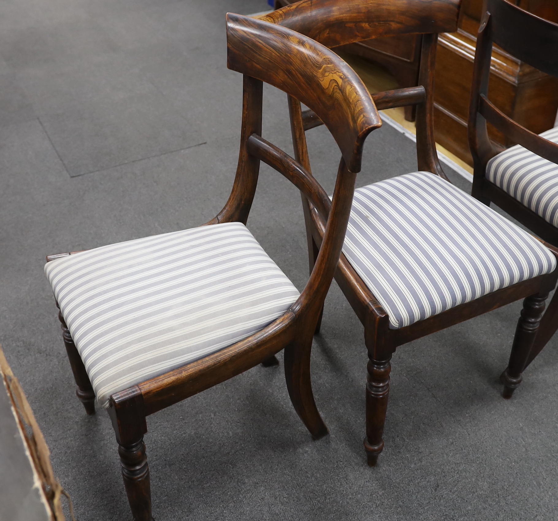 Six (three pairs) William IV mahogany and simulated rosewood dining chairs